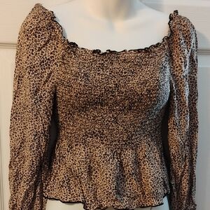 URBAN Romantics Leopard Print Smocked Blouse